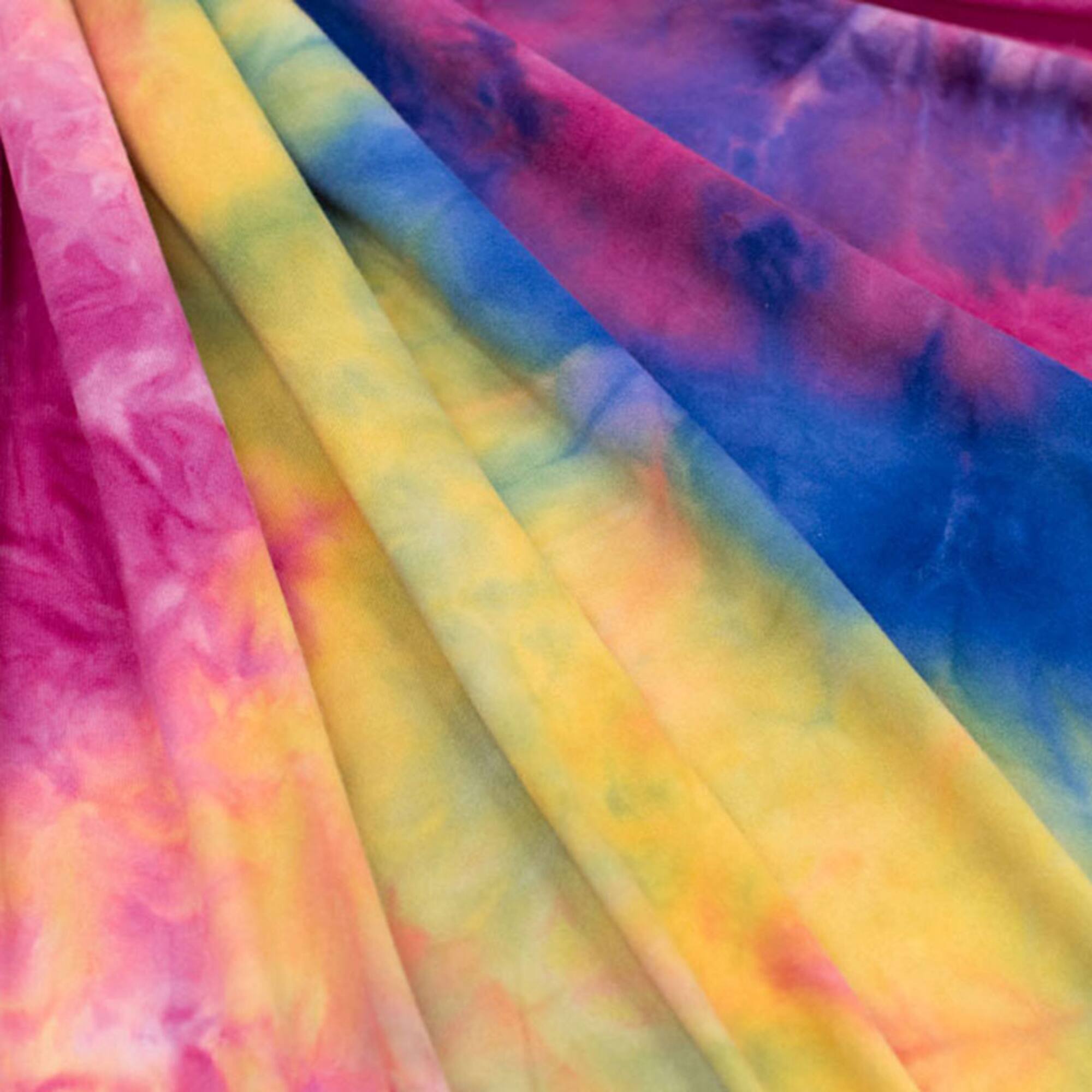 Fabric Merchants Dark Blue, Hot Pink & Yellow Tie Dye Double Brushed 4-Way Stretch Fabric